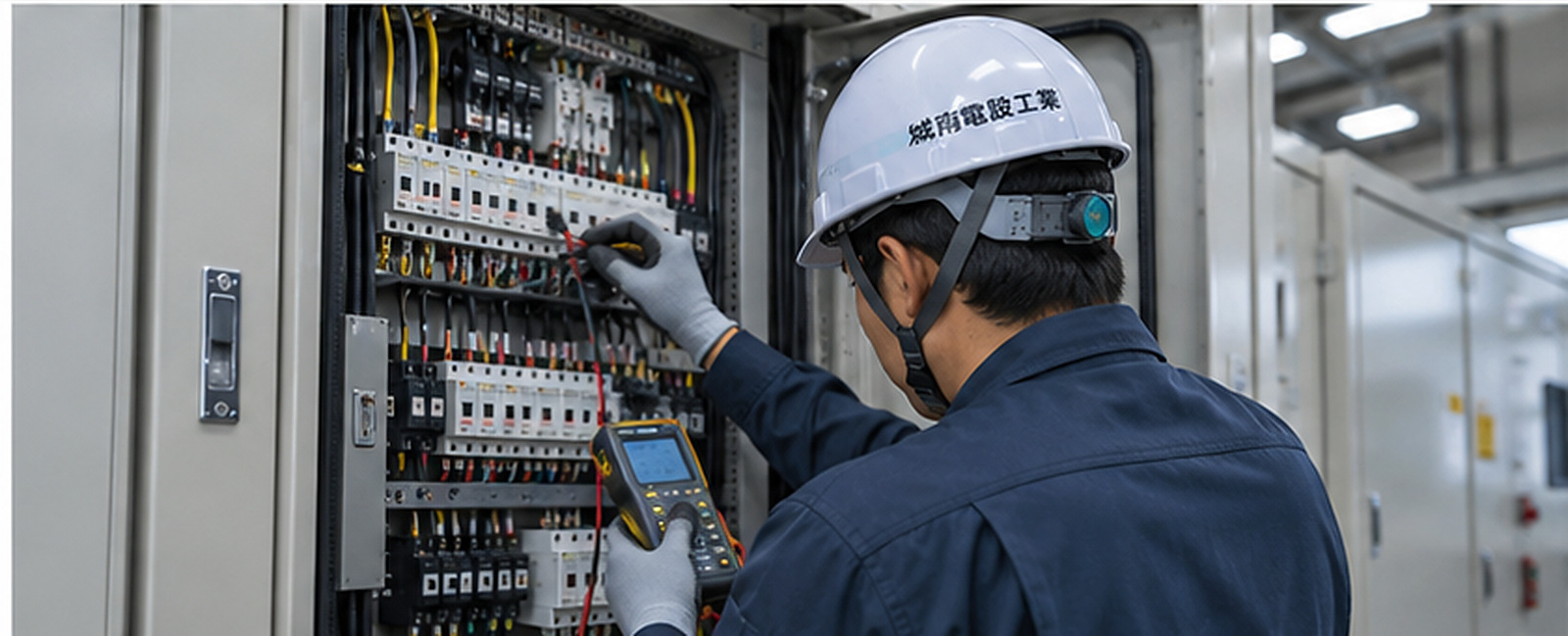 作業員が配電盤を点検しているイメージ