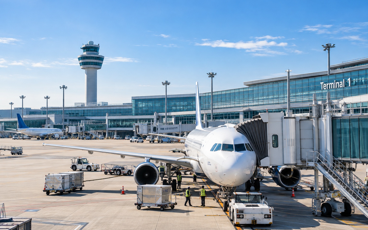 空港ターミナルと航空機のイメージ